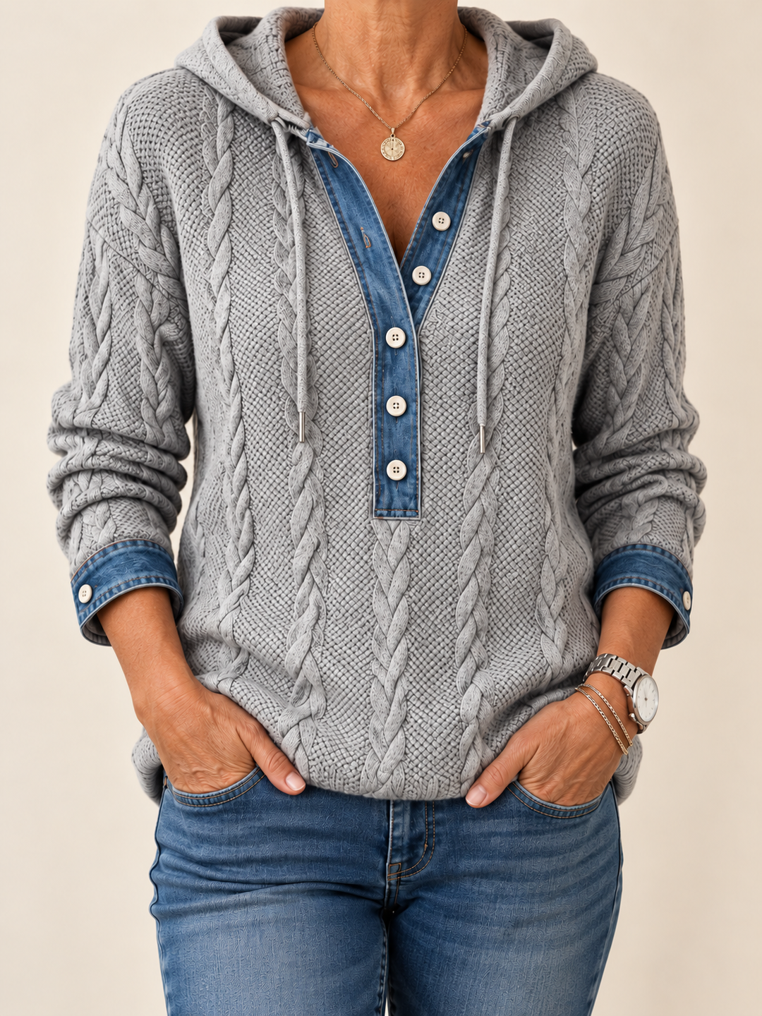 Leonie – Color-Blocking-Hoodie mit Knöpfen